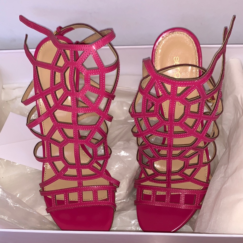 Sergio Rossi Fuchsia Geometric Cage High Heel Sandals